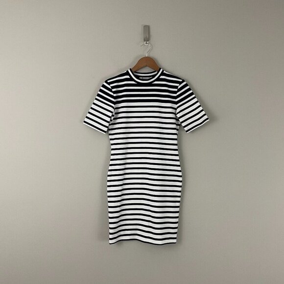 T by Alexander Wang Compact Engineer Stripe Short Sleeve Dress Size Medium - Picture 1 of 5